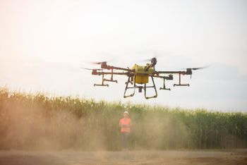 dron amarillo sobre cultivos
